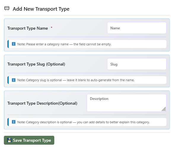 Add New Transport Type