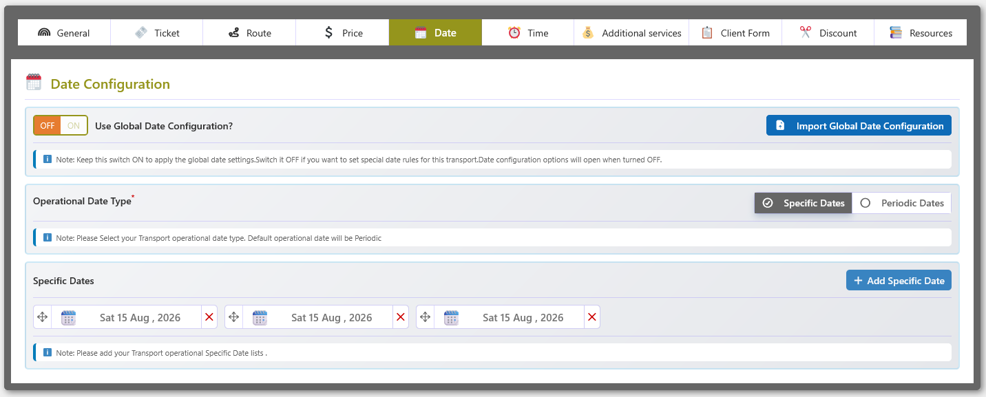 Specific Date Configuration Overview