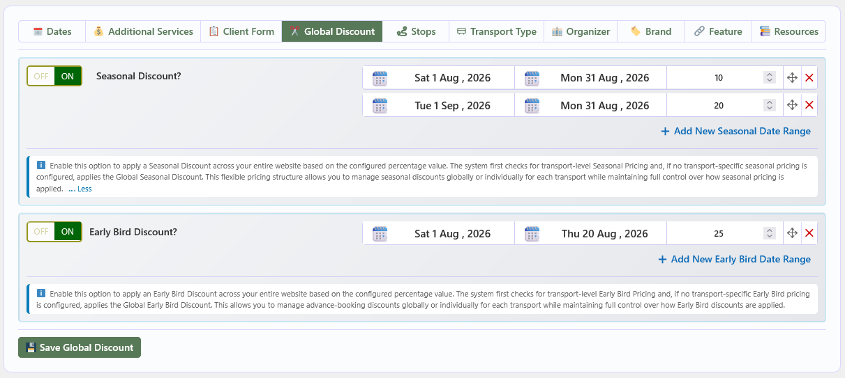Global Discount Configuration