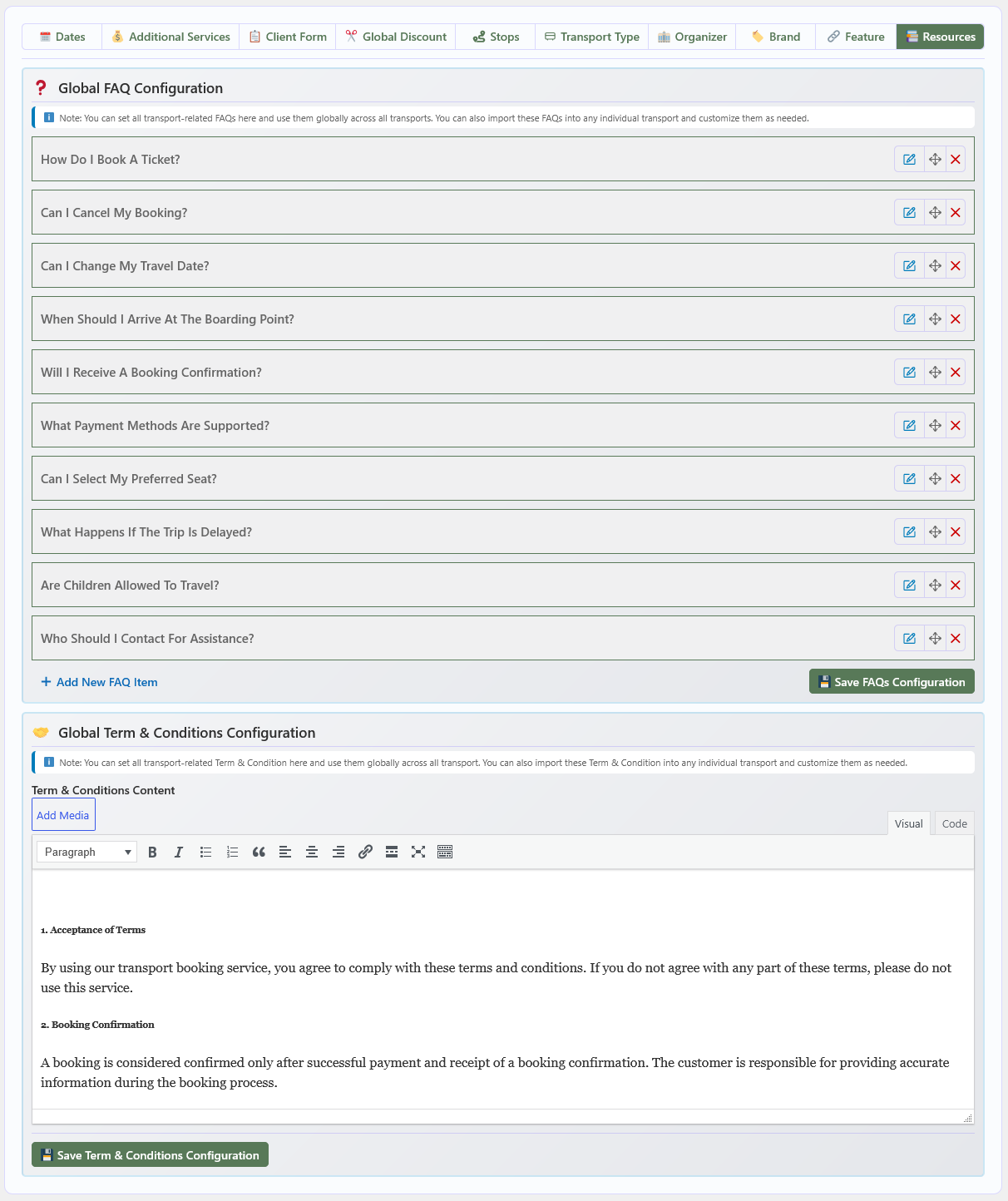 Global FAQ and Terms & Conditions Configuration Overview