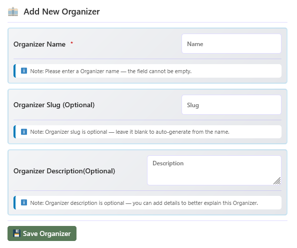 Add New Organizer