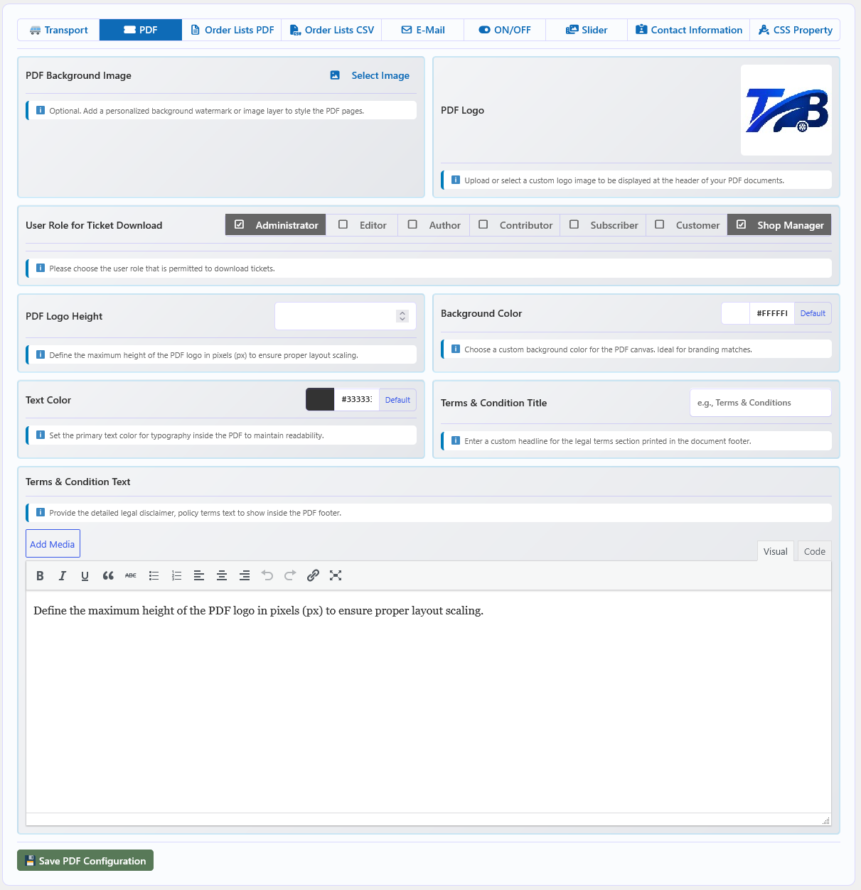 PDF Configuration