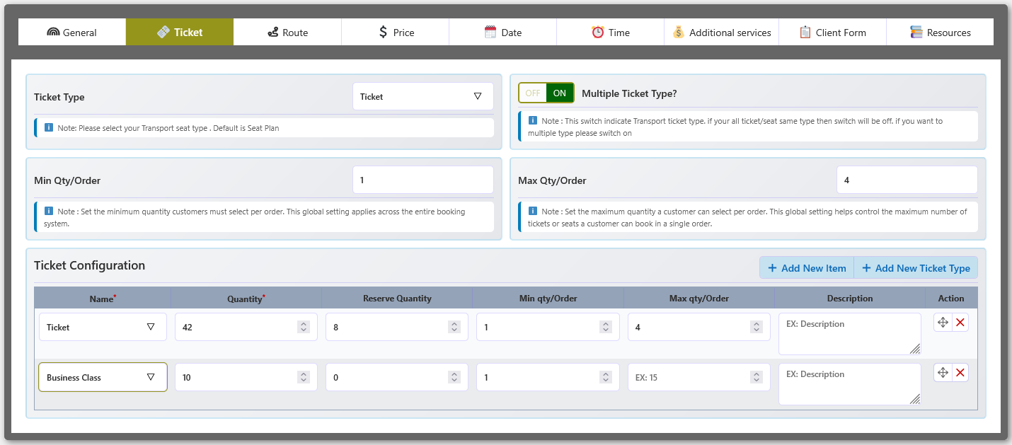 Ticket Configuration Overview